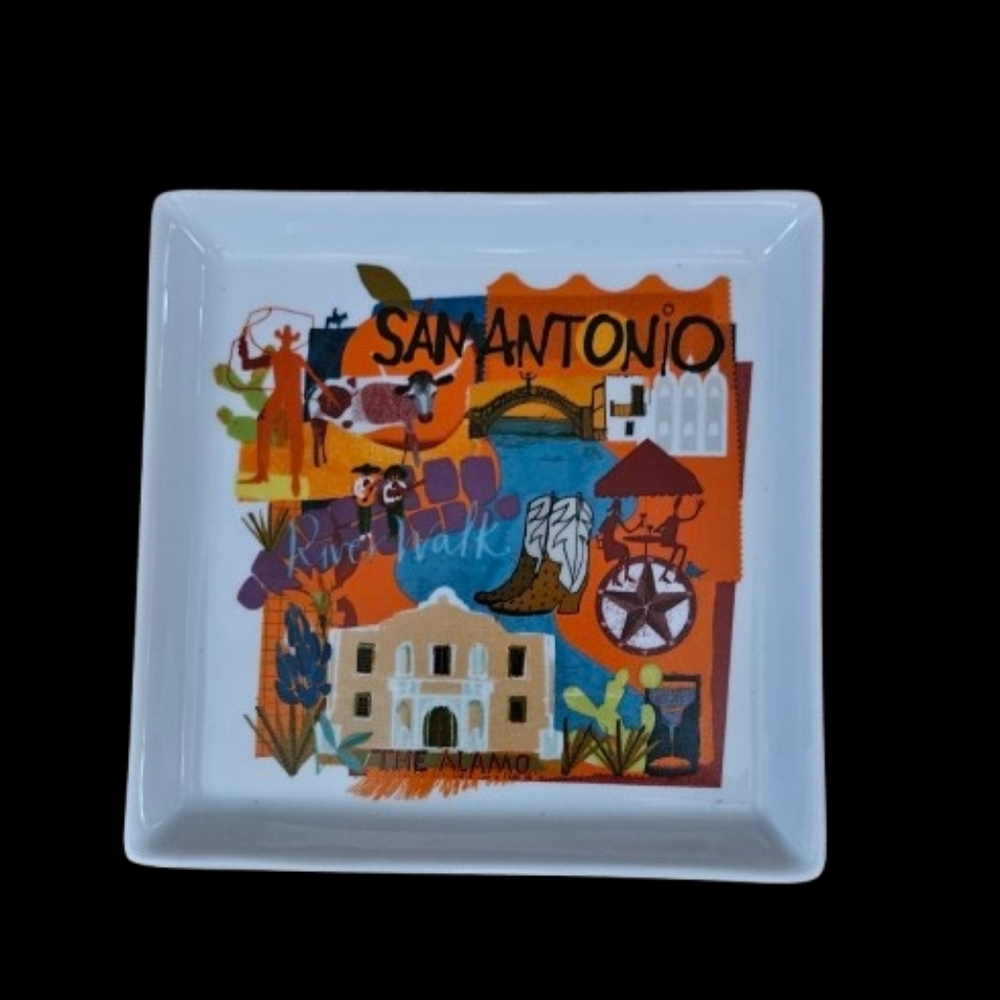 *Crate & Barrel City Scenes Square Appetizer Plates Road Trip Set of 6 - Picture 8 of 8